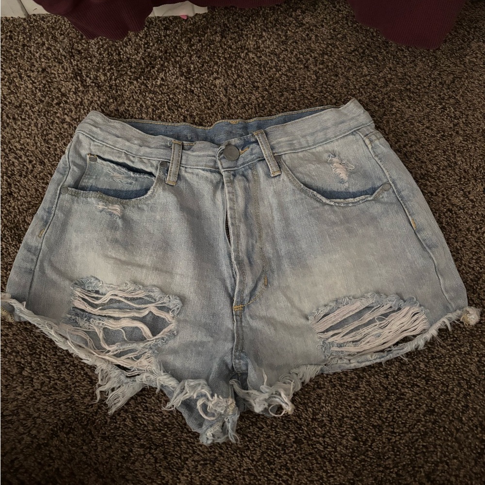 Society Light Blue Ripped Jean Shorts